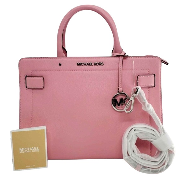 MICHAEL KORS Rayne Medium Saffiano Leather Satchel Crossbody Bag Carnation NWT - Picture 2 of 16